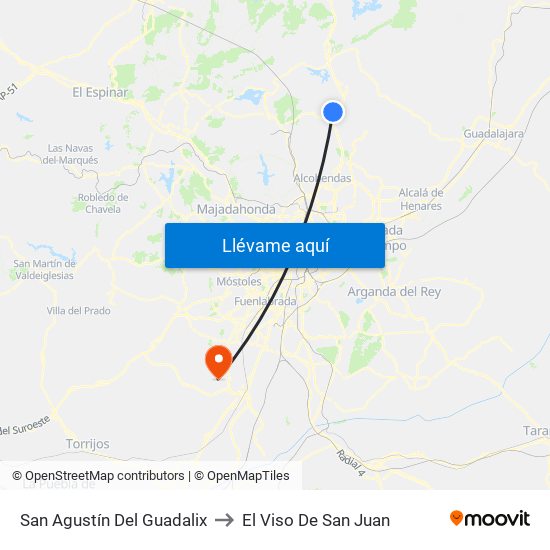 San Agustín Del Guadalix to El Viso De San Juan map