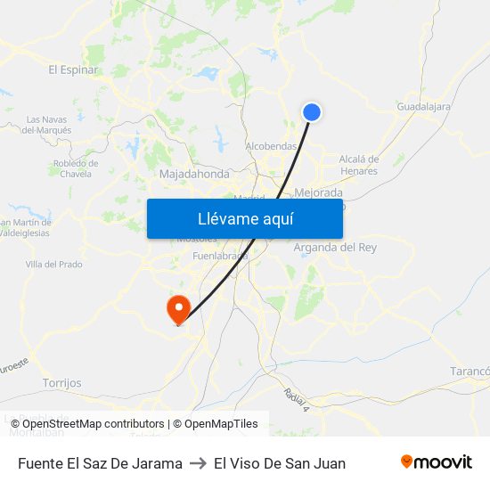 Fuente El Saz De Jarama to El Viso De San Juan map