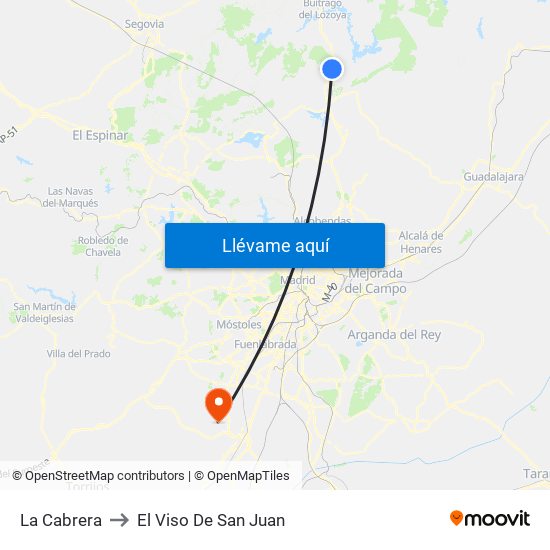 La Cabrera to El Viso De San Juan map