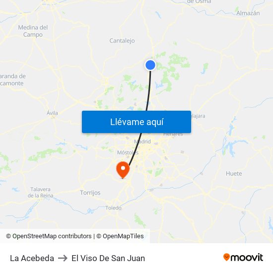 La Acebeda to El Viso De San Juan map
