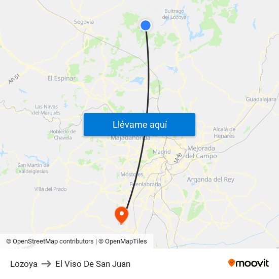 Lozoya to El Viso De San Juan map