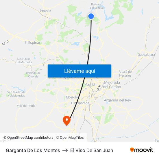 Garganta De Los Montes to El Viso De San Juan map