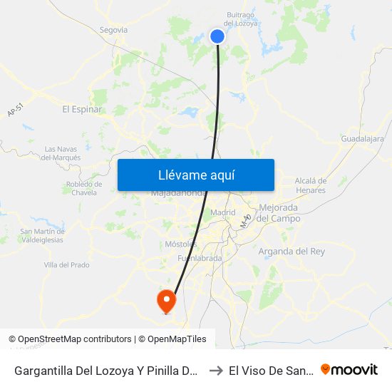 Gargantilla Del Lozoya Y Pinilla De Buitrago to El Viso De San Juan map