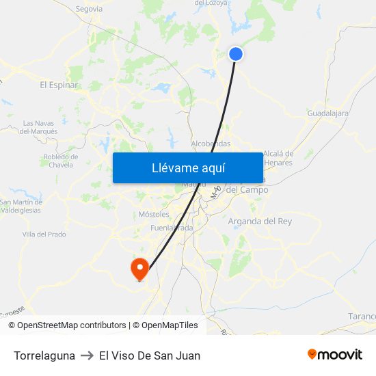 Torrelaguna to El Viso De San Juan map