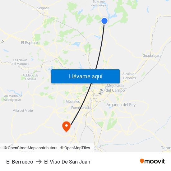 El Berrueco to El Viso De San Juan map