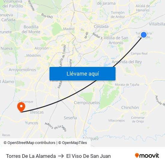 Torres De La Alameda to El Viso De San Juan map
