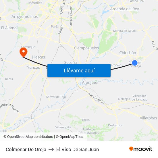Colmenar De Oreja to El Viso De San Juan map