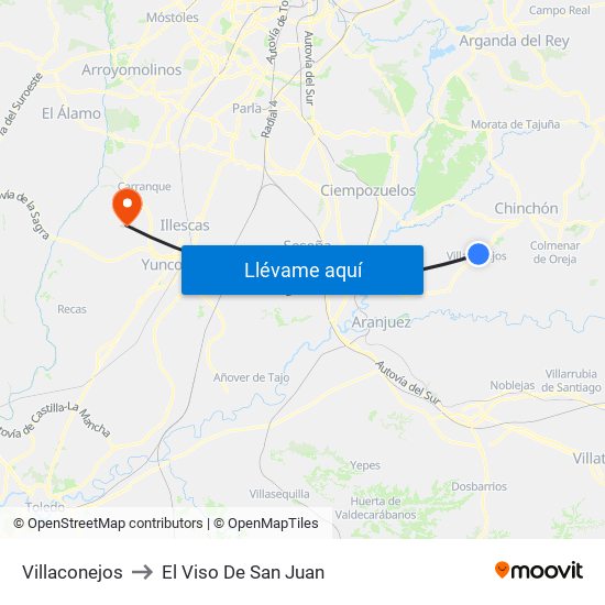 Villaconejos to El Viso De San Juan map