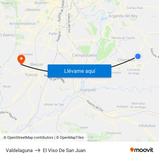 Valdelaguna to El Viso De San Juan map