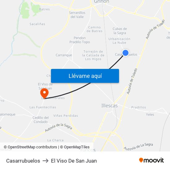 Casarrubuelos to El Viso De San Juan map