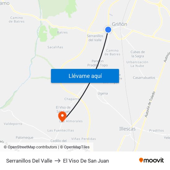 Serranillos Del Valle to El Viso De San Juan map