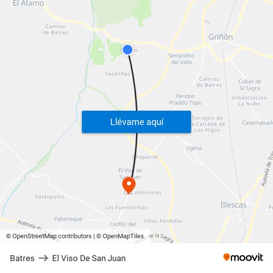 Batres to El Viso De San Juan map
