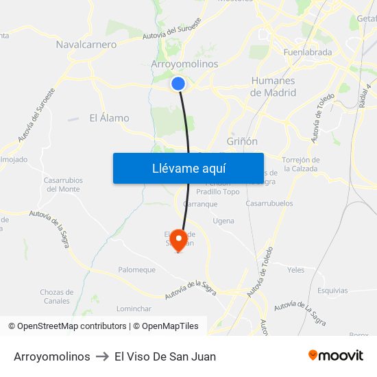 Arroyomolinos to El Viso De San Juan map