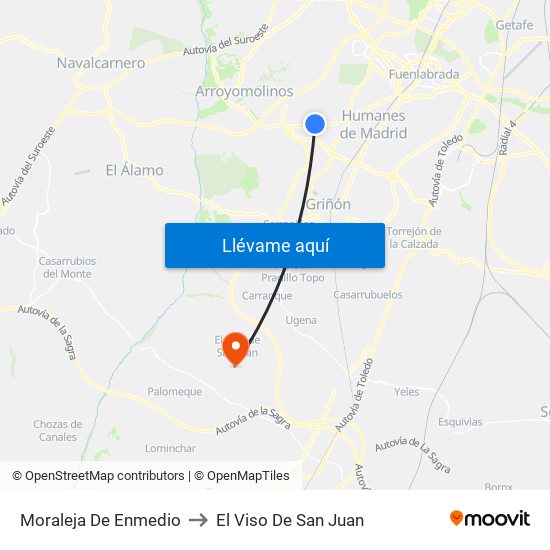Moraleja De Enmedio to El Viso De San Juan map