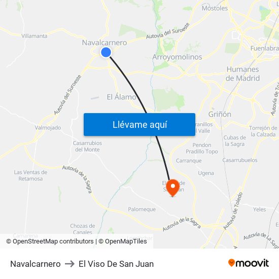 Navalcarnero to El Viso De San Juan map