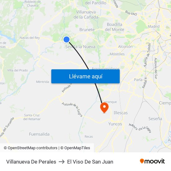 Villanueva De Perales to El Viso De San Juan map