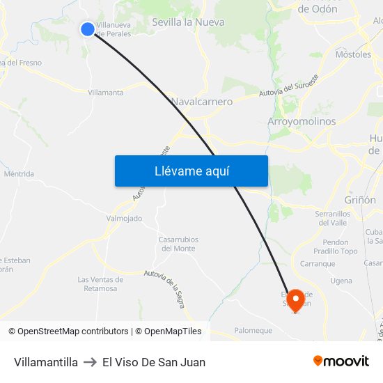 Villamantilla to El Viso De San Juan map