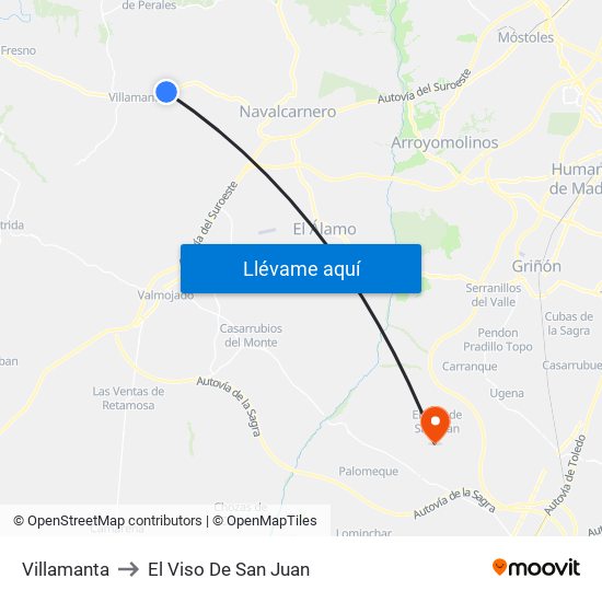 Villamanta to El Viso De San Juan map