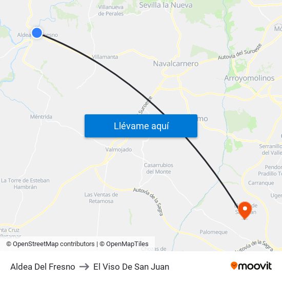 Aldea Del Fresno to El Viso De San Juan map