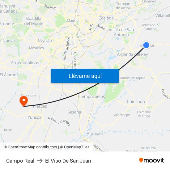 Campo Real to El Viso De San Juan map