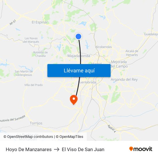 Hoyo De Manzanares to El Viso De San Juan map