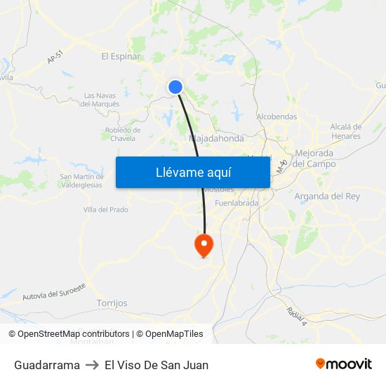 Guadarrama to El Viso De San Juan map