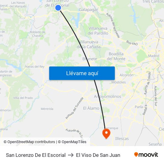 San Lorenzo De El Escorial to El Viso De San Juan map