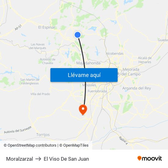 Moralzarzal to El Viso De San Juan map