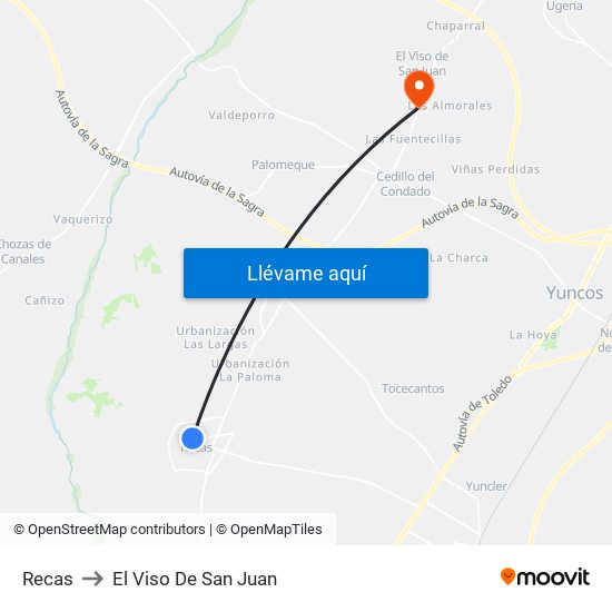 Recas to El Viso De San Juan map