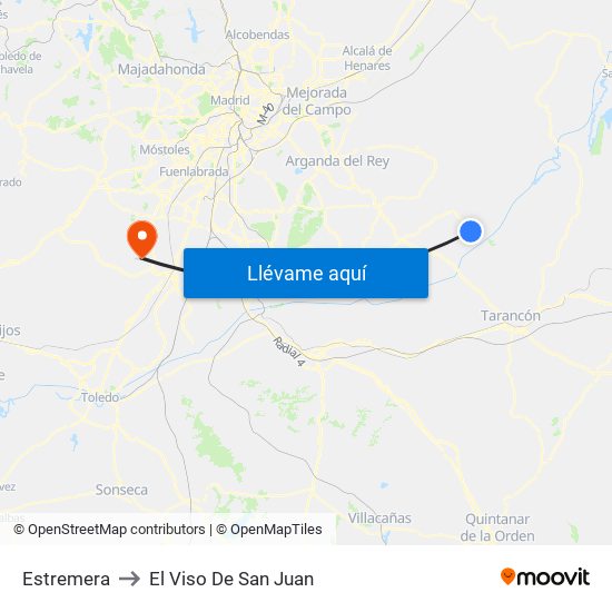 Estremera to El Viso De San Juan map