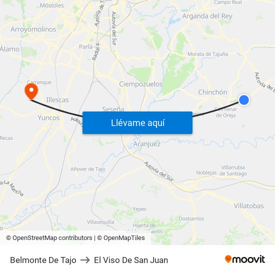Belmonte De Tajo to El Viso De San Juan map