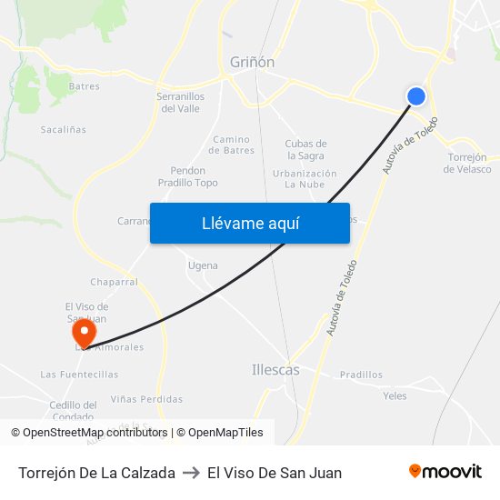 Torrejón De La Calzada to El Viso De San Juan map
