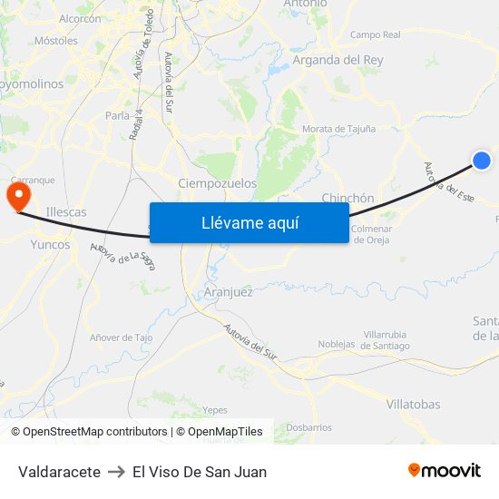 Valdaracete to El Viso De San Juan map