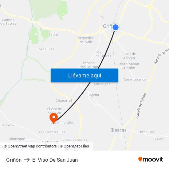 Griñón to El Viso De San Juan map
