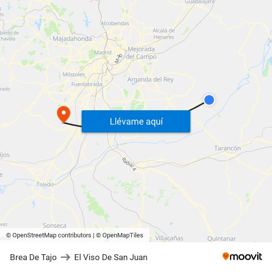 Brea De Tajo to El Viso De San Juan map