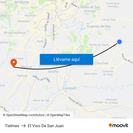 Tielmes to El Viso De San Juan map