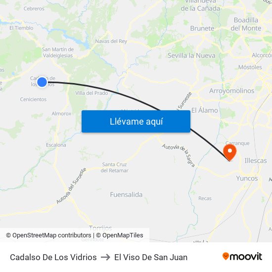 Cadalso De Los Vidrios to El Viso De San Juan map