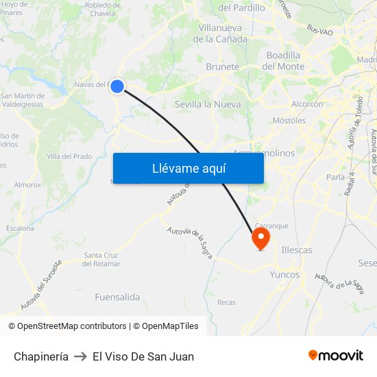 Chapinería to El Viso De San Juan map