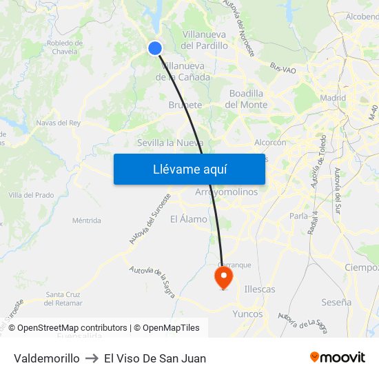 Valdemorillo to El Viso De San Juan map