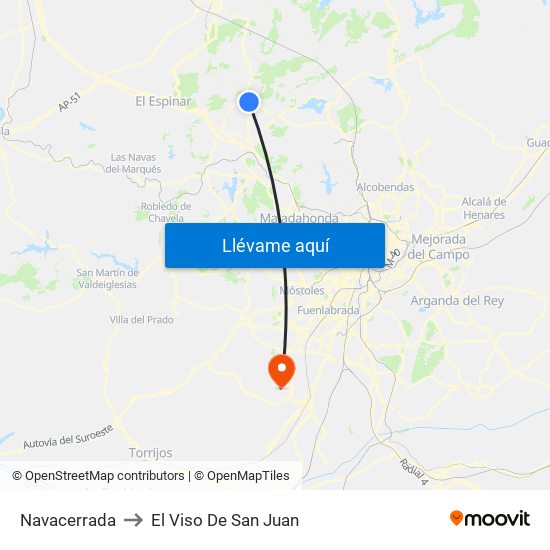 Navacerrada to El Viso De San Juan map