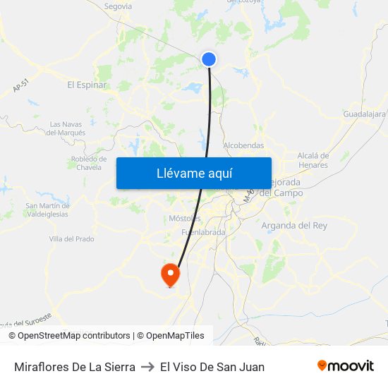 Miraflores De La Sierra to El Viso De San Juan map