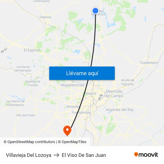 Villavieja Del Lozoya to El Viso De San Juan map