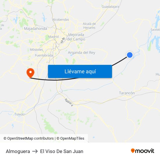 Almoguera to El Viso De San Juan map