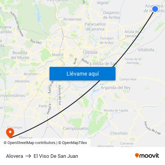 Alovera to El Viso De San Juan map