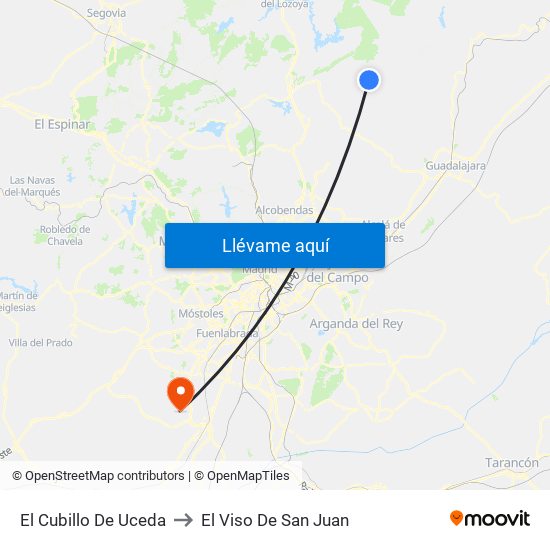 El Cubillo De Uceda to El Viso De San Juan map