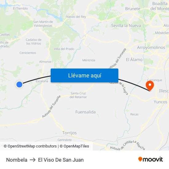 Nombela to El Viso De San Juan map