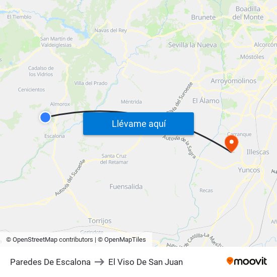 Paredes De Escalona to El Viso De San Juan map