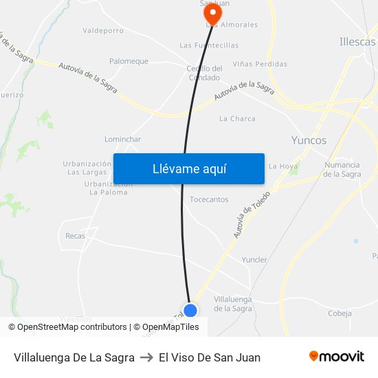 Villaluenga De La Sagra to El Viso De San Juan map