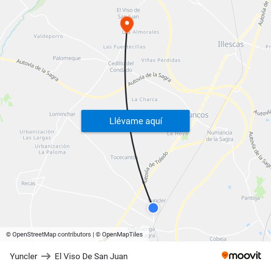 Yuncler to El Viso De San Juan map