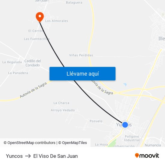 Yuncos to El Viso De San Juan map